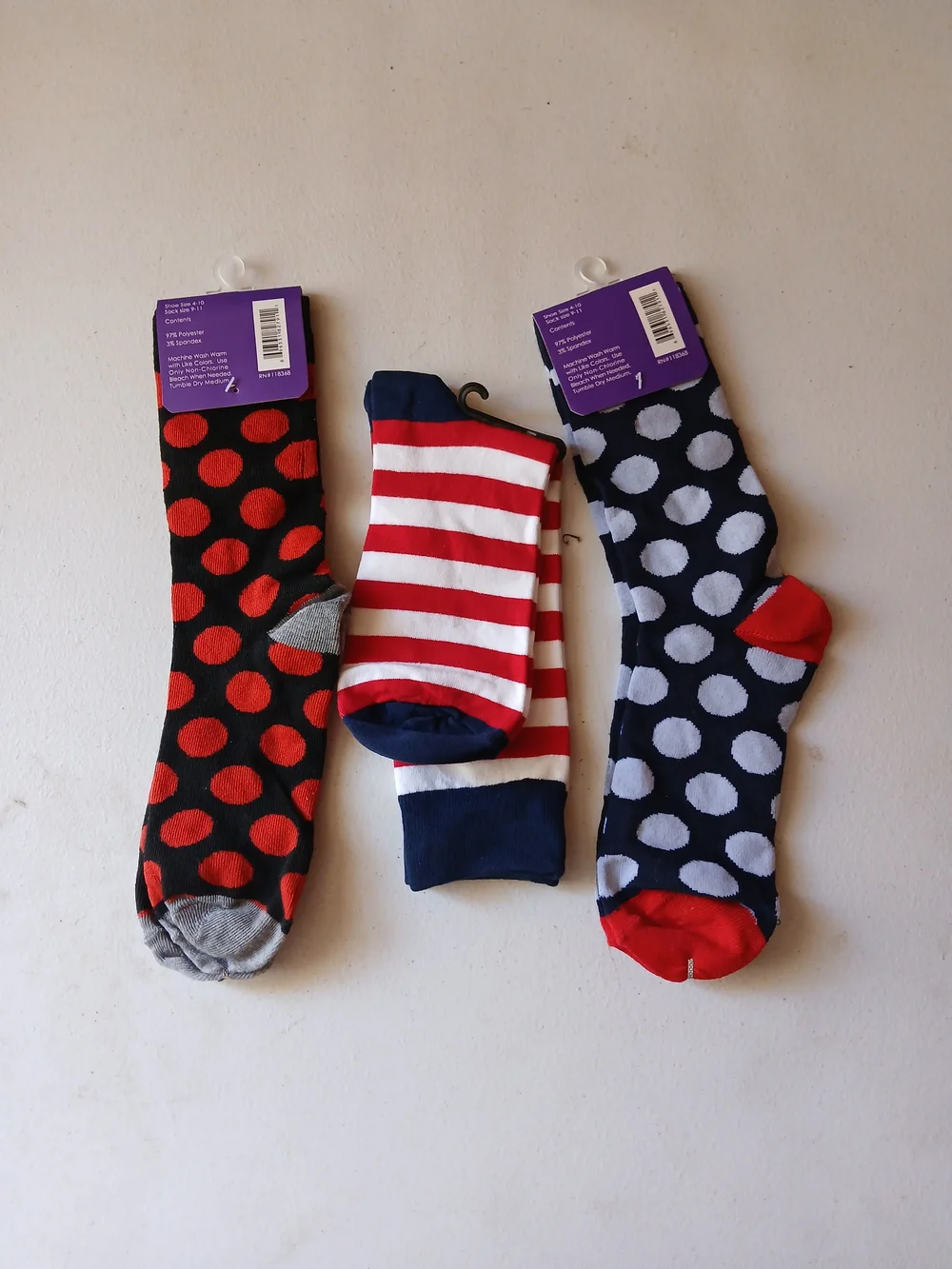 Men's Polka Dot and Striped Socks - Red, Navy, White ( Bag B )